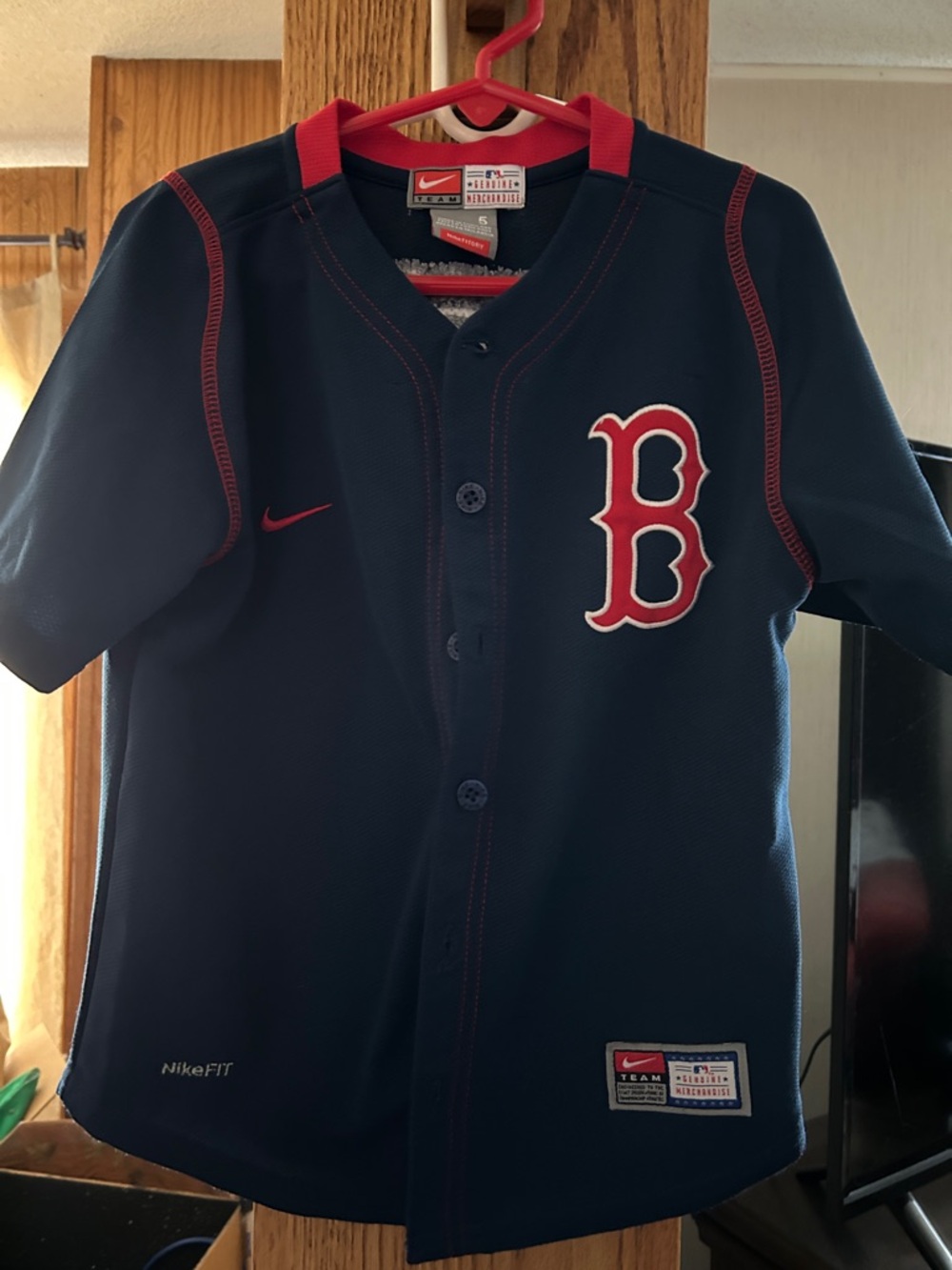Nike Kids Navy and Red Boston 'B' Button-Front Jersey